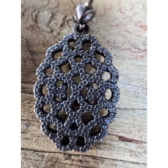 Pandora Sterling Silver Pavé Lace Oval Dangle Earrings S925 ALE, Cubic Zirconia - Picture 5 of 7